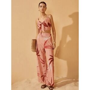 MICAS Tropical Two Piece Set Tie Front Crop Top High Waist Wide Leg Pant Size XL